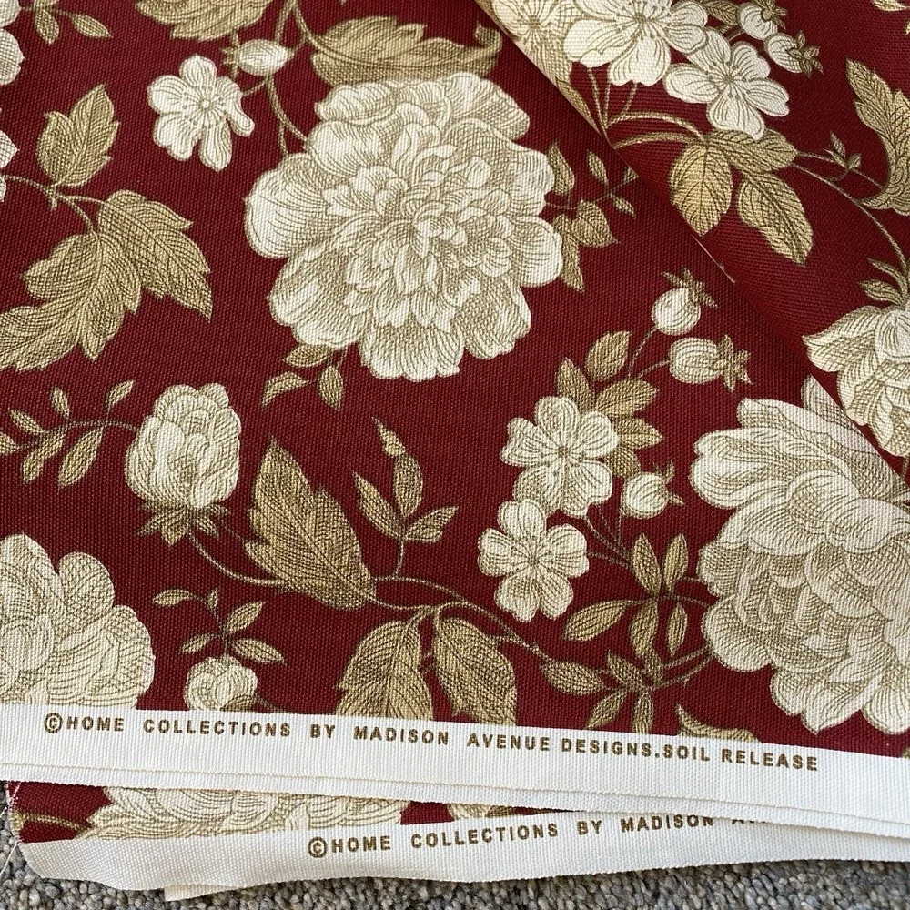 Fabric Floral Burgundy Ivory 2.5 yds Cotton Drapery Interior Upholstery Baroque